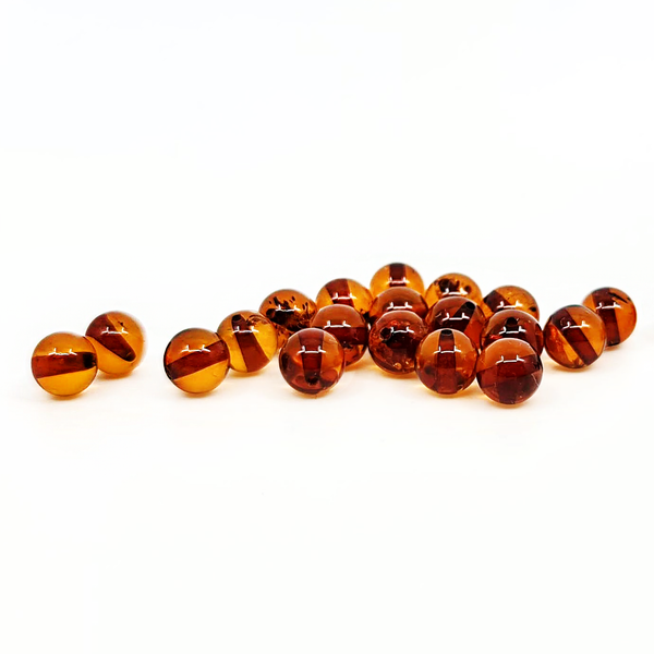 Round amber beads - Cognac color