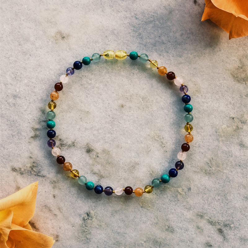 Chakra Rainbow with Baltic Amber and semi-precious gemstones