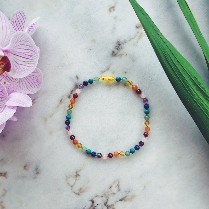 Chakra Rainbow with Baltic Amber and semi-precious gemstones